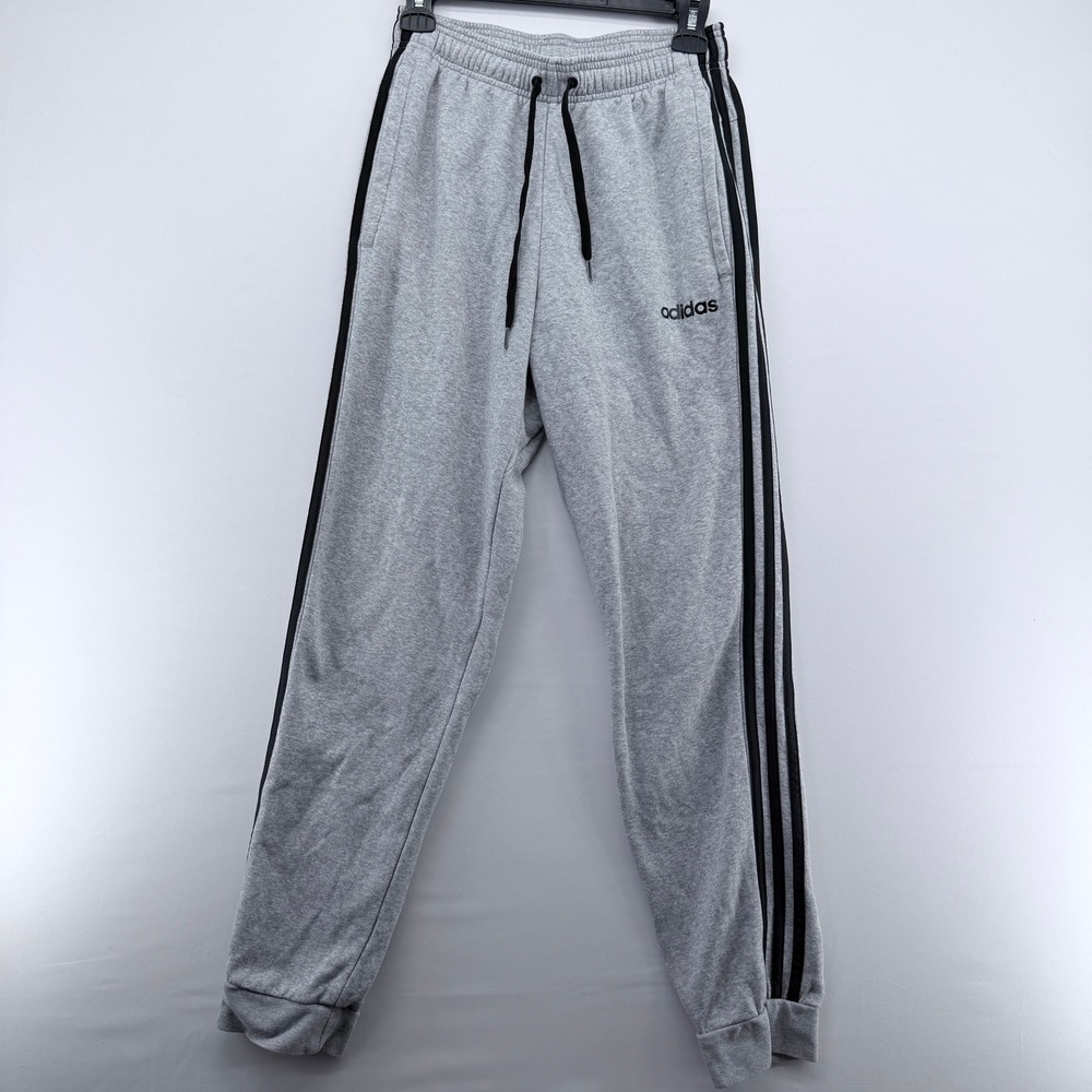 Adidas Essentials 3-Stripes Fleece Joggers Mens Small Gray‎ Black Sweatpants